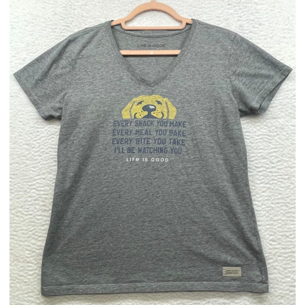 Life Is Good Shirt Womens Medium Gray Dog Snack Outdoor Ladies Casual Labrador